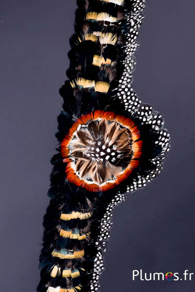 Hoedenband model nr. 3 - 75 x 8 cm - middendeel 13 cm - goudgeel-rood-zwart-naturel